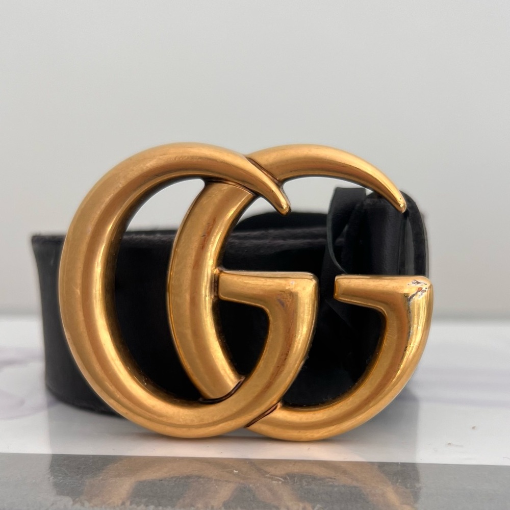 Gucci Black Belt with Gold GG Buckle